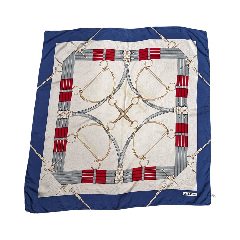 Celine Navy and Crimson Vintage Silk Scarf